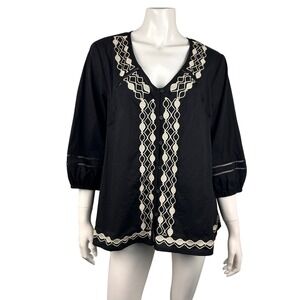 B.Young BYHEIDY Shirt Black Embroidered‎ Boho Large 40 Cotton
